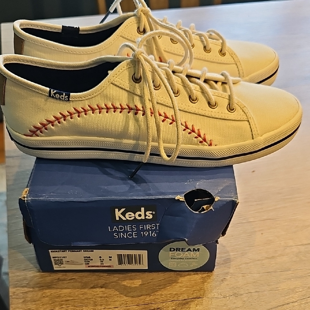 Keds Womens Baseball Sneakers with Red Stitch